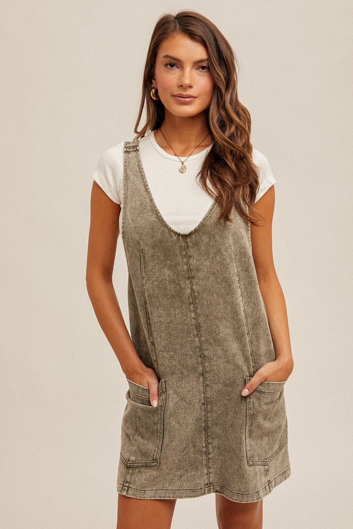 Olive Mineral Wash Denim Dress