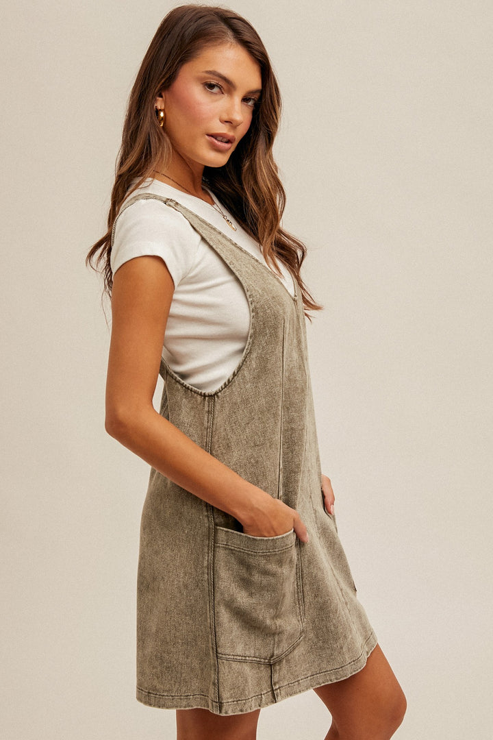 Olive Mineral Wash Denim Dress