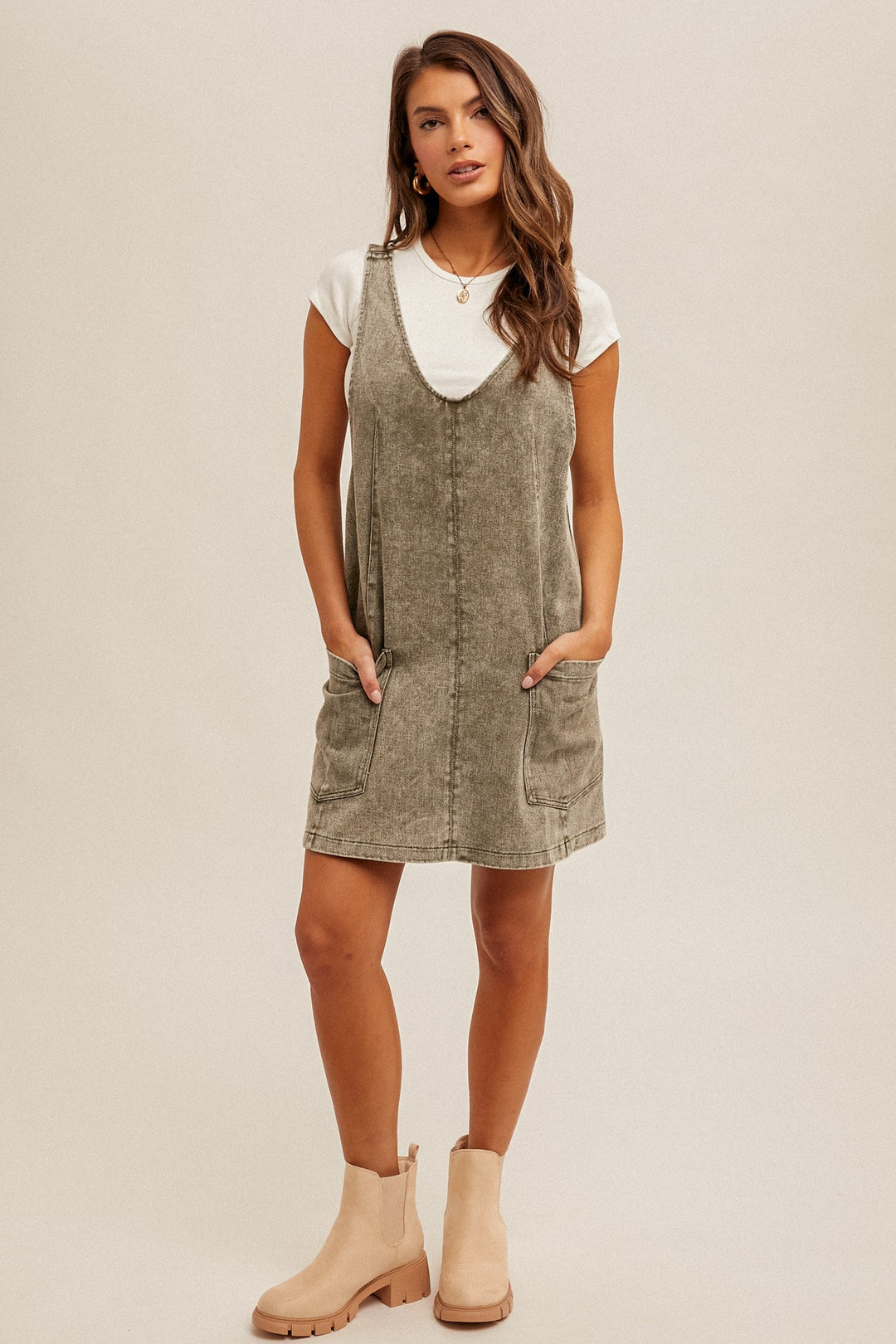 Olive Mineral Wash Denim Dress