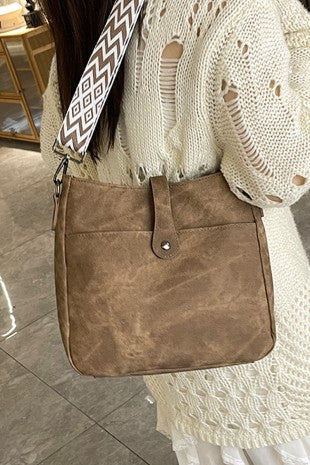 Distressed Faux Leather Crossbody Messenger Bag