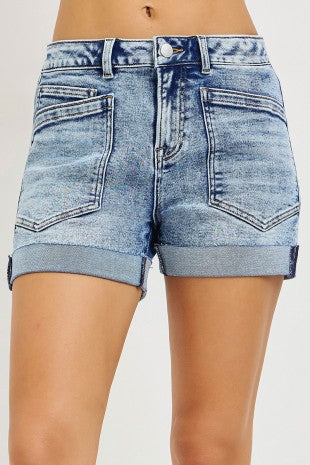 Patched Pocket Shorts With Cuffed Hem