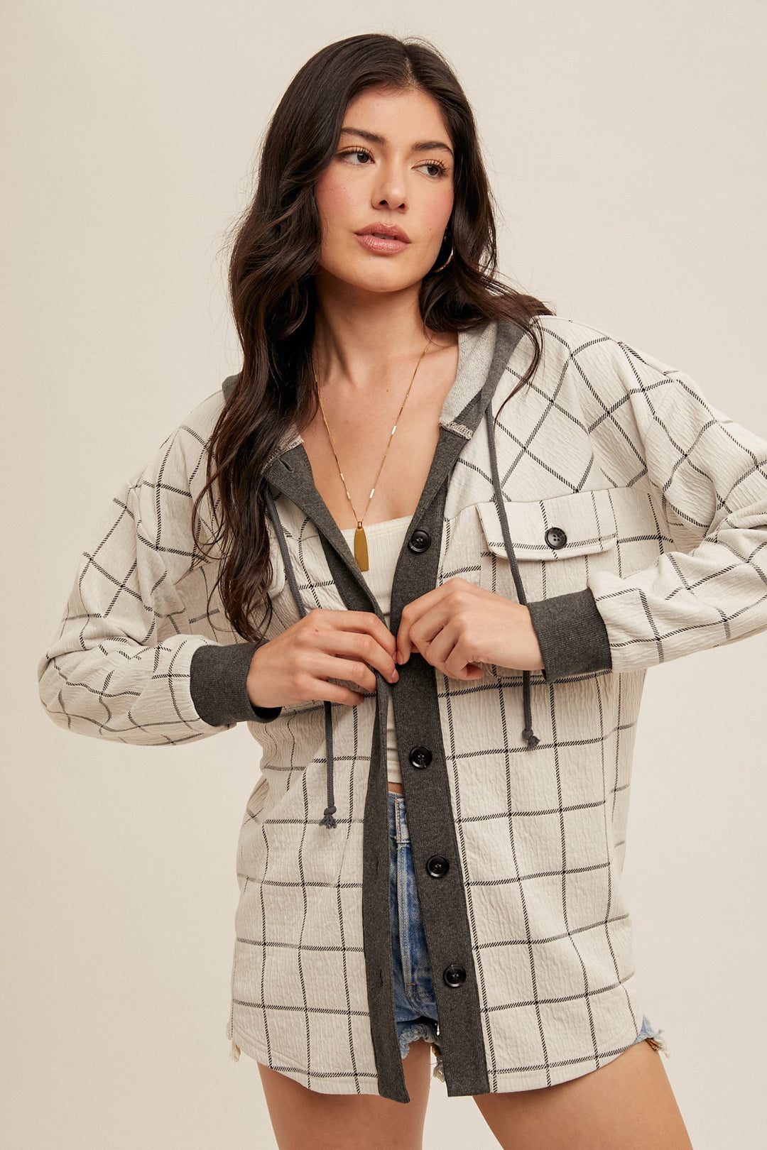 Reagan Plaid Hooded Button Up