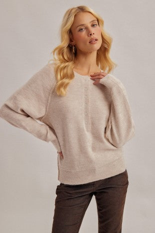 Raglan Sleeve Button Up Henley Sweater