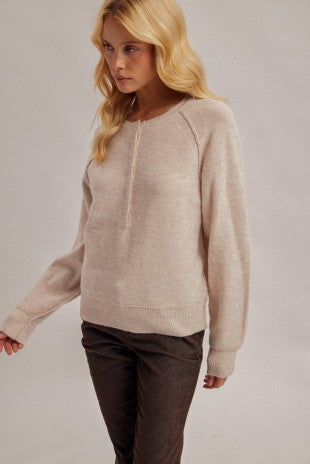 Raglan Sleeve Button Up Henley Sweater