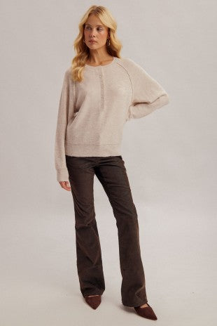 Raglan Sleeve Button Up Henley Sweater