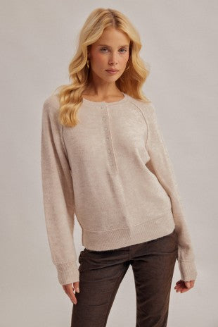 Raglan Sleeve Button Up Henley Sweater