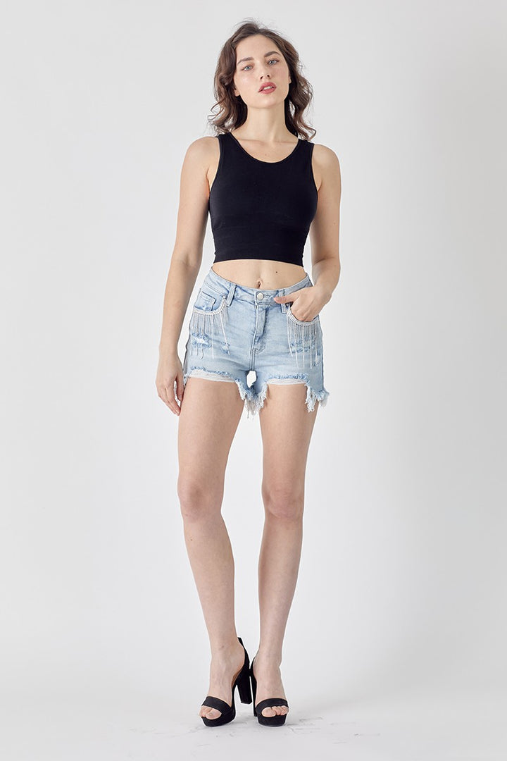 High Rise Rhinestone Shorts