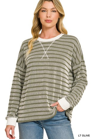 Raised Ribbed Striped Long Sleeve