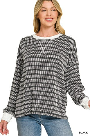 Raised Ribbed Striped Long Sleeve