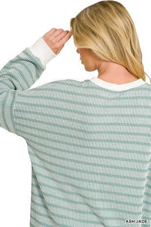 Raised Ribbed Striped Long Sleeve
