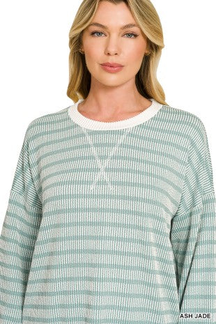 Raised Ribbed Striped Long Sleeve