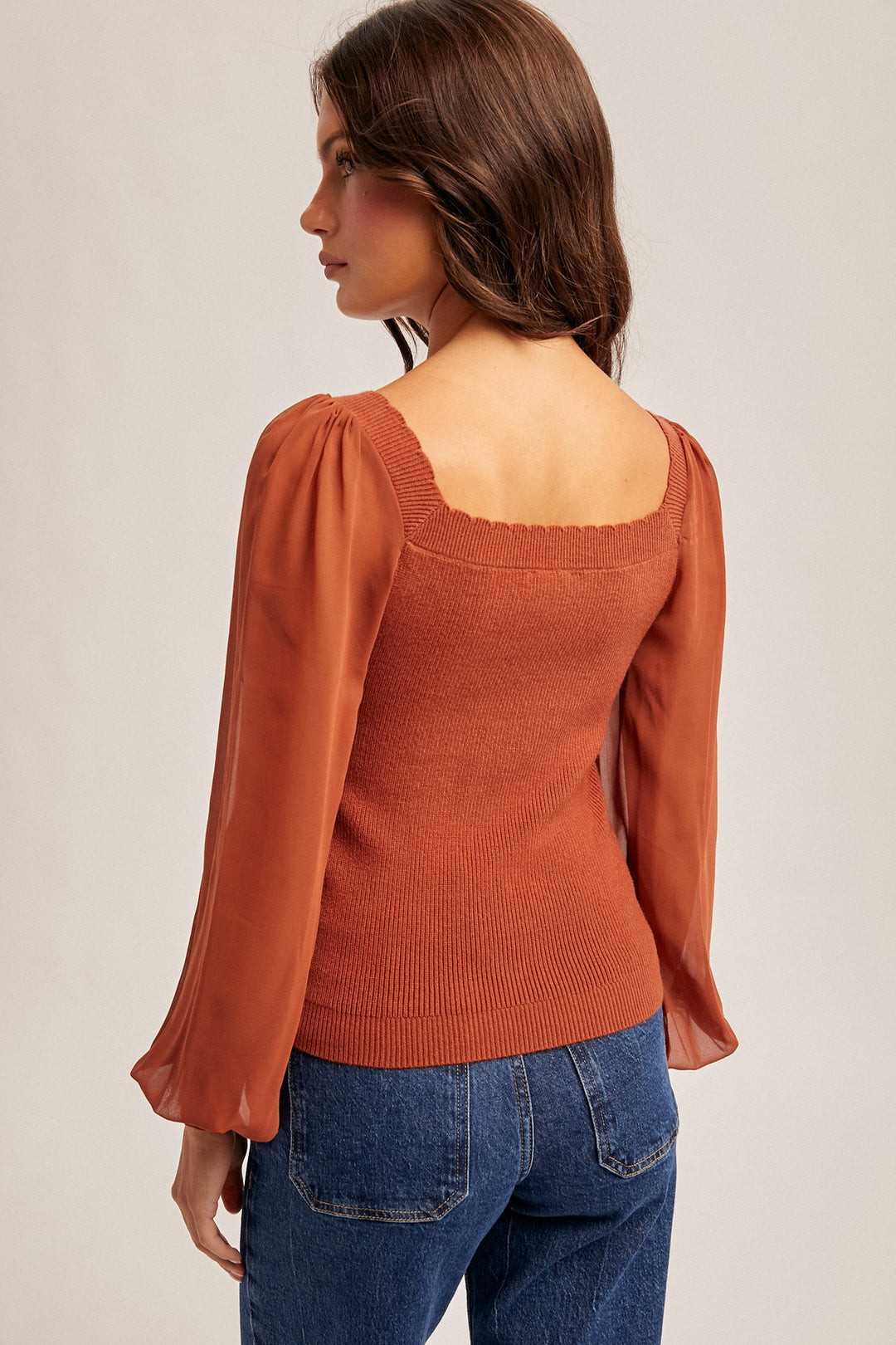Michelle Scalloped Chiffon Sleeve Sweater