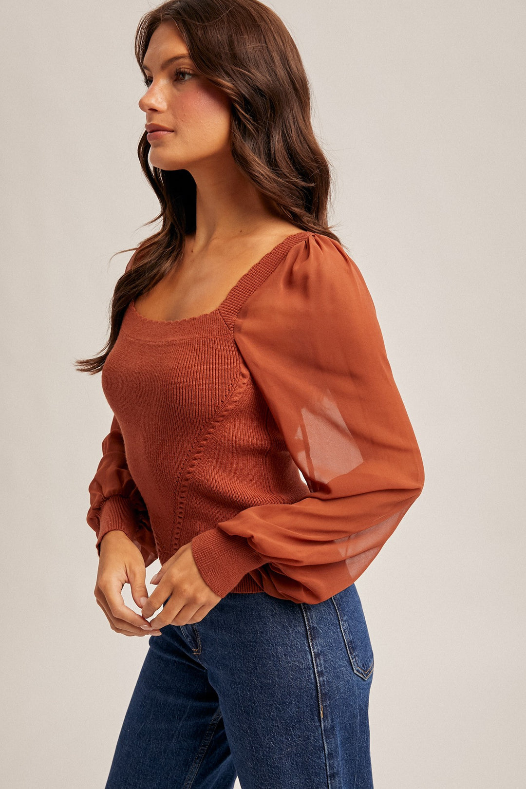 Michelle Scalloped Chiffon Sleeve Sweater