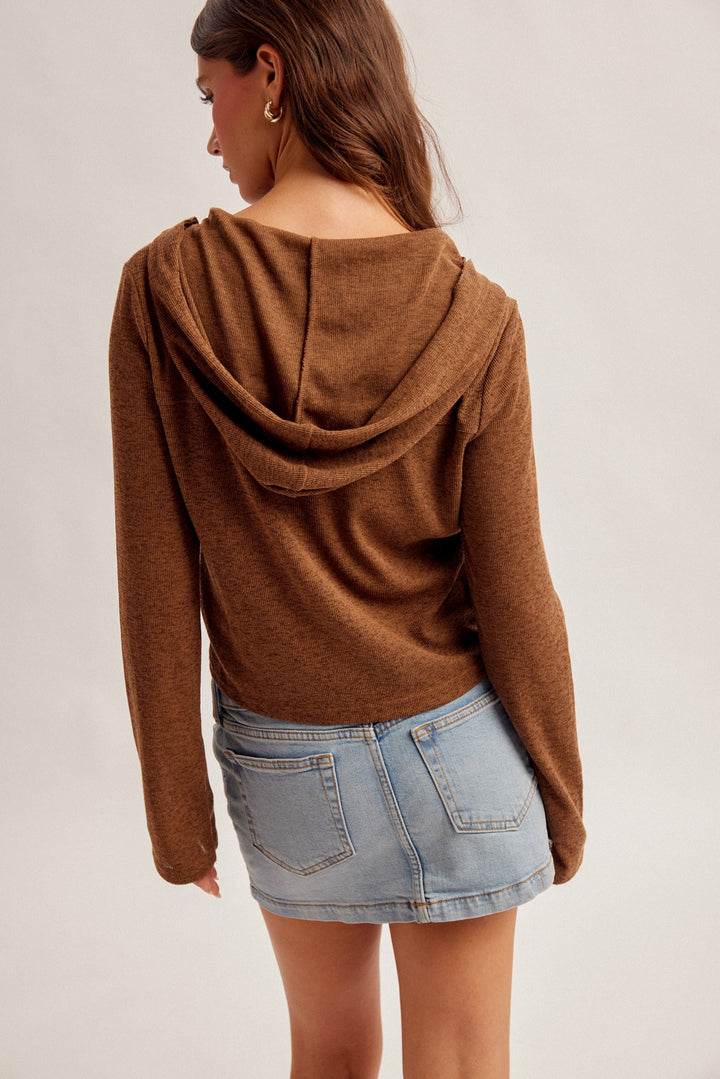Two-tone Snit Button Down Hooded Cardigan