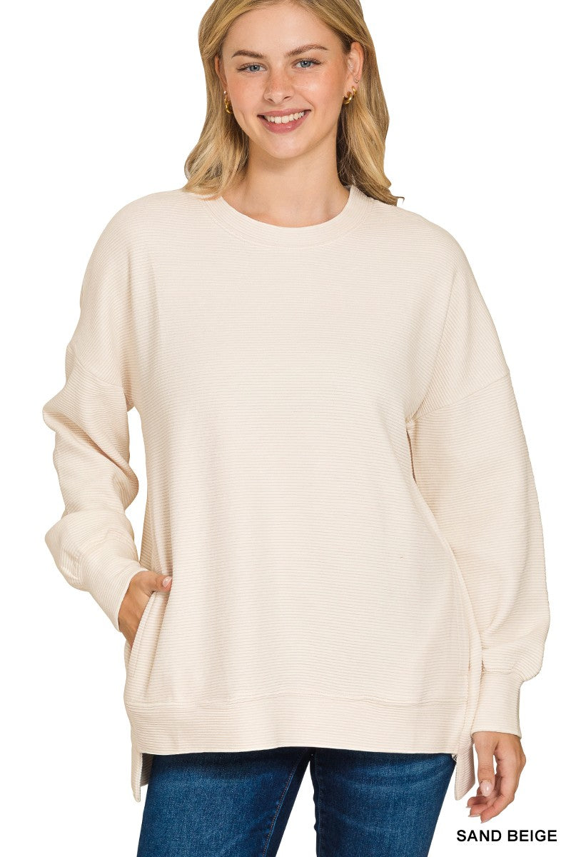 Erika Double Ribbed Hi-Lo Pullover