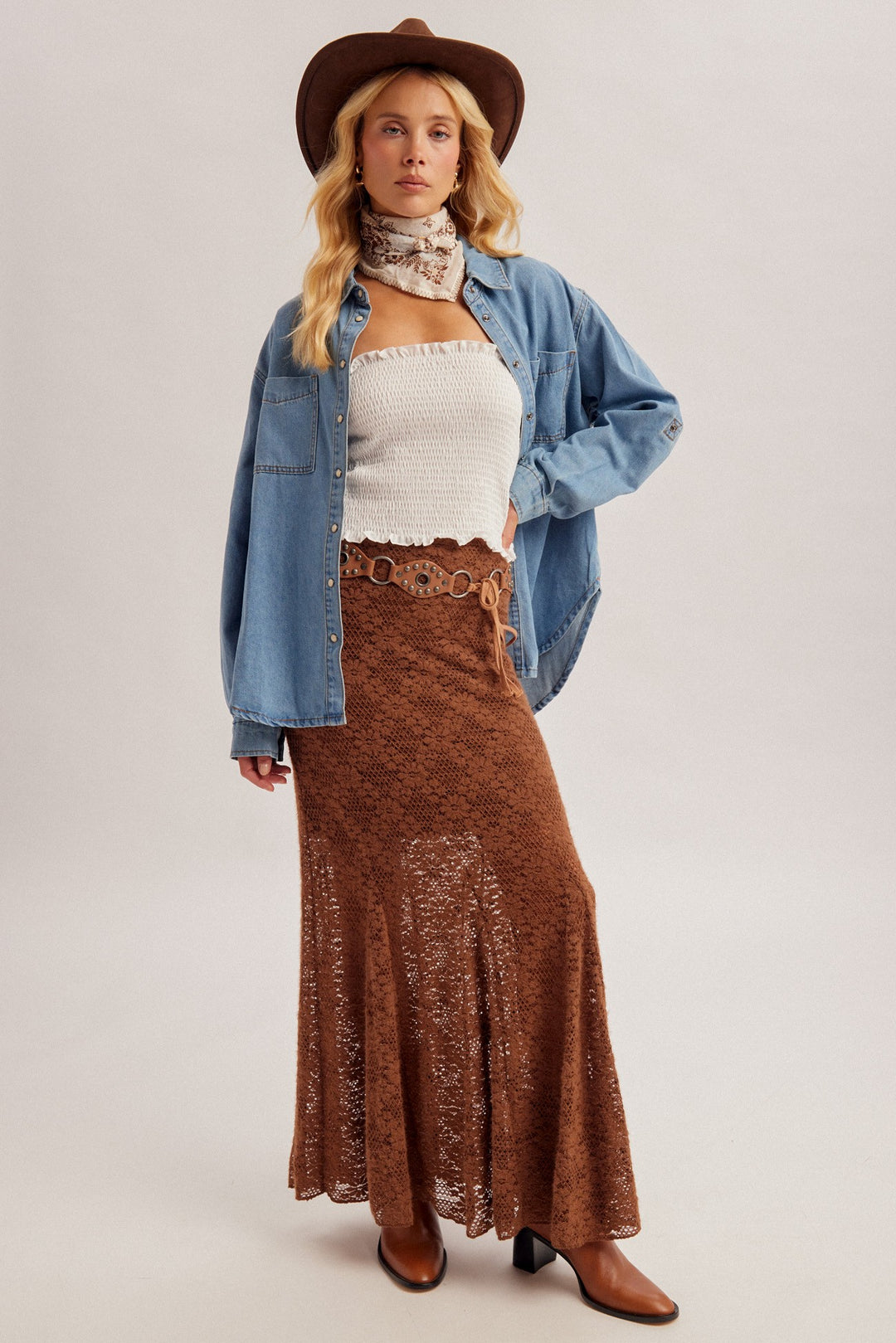 Soft-touch Lace Midi Skirt