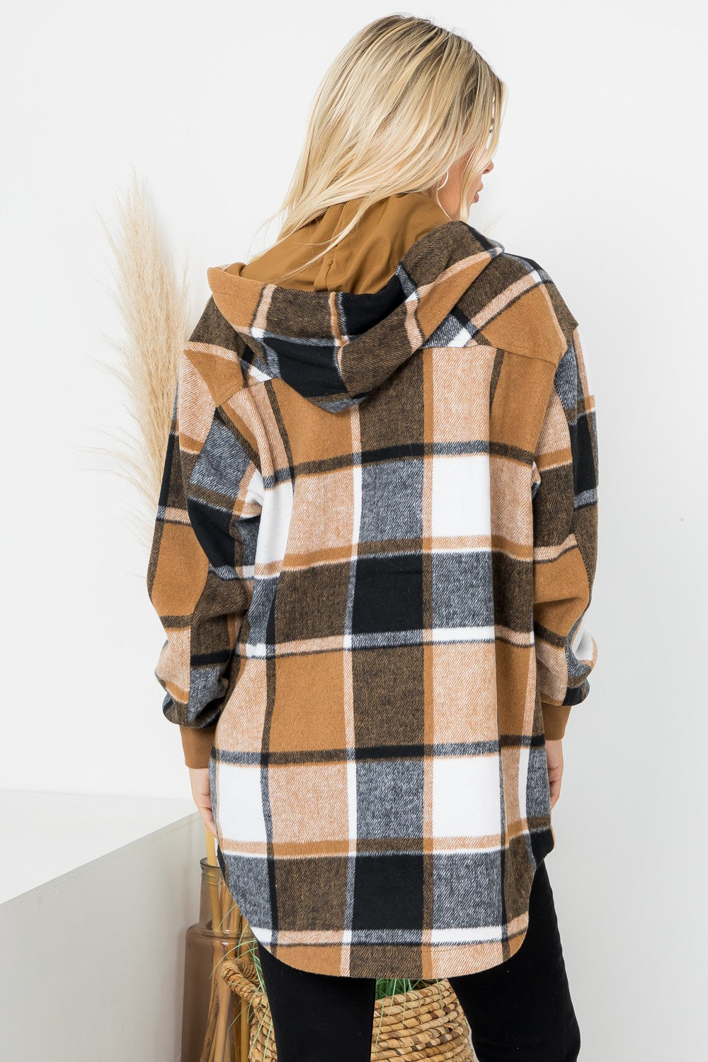 Plaid Print Wool Like Hoodie Shacket