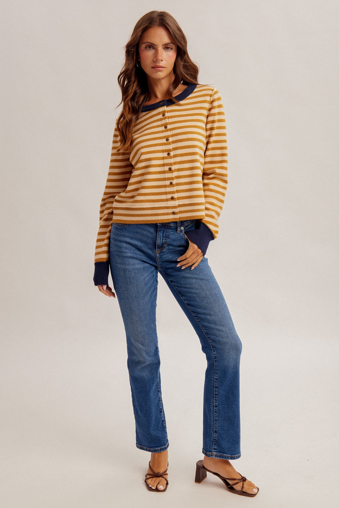 Contrast Stripe Button Down Cardigan