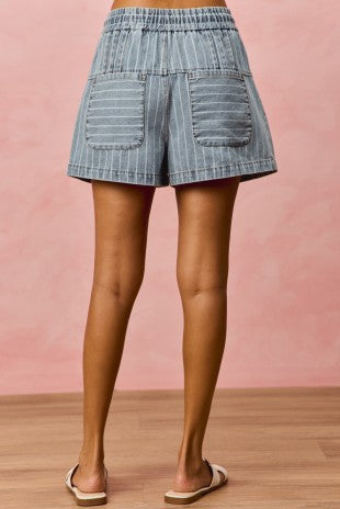 Stripe Pintuck Denim Shorts