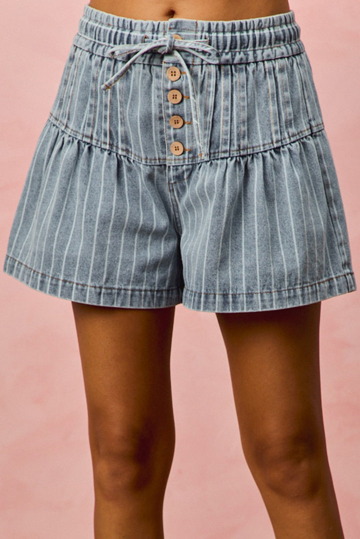 Stripe Pintuck Denim Shorts