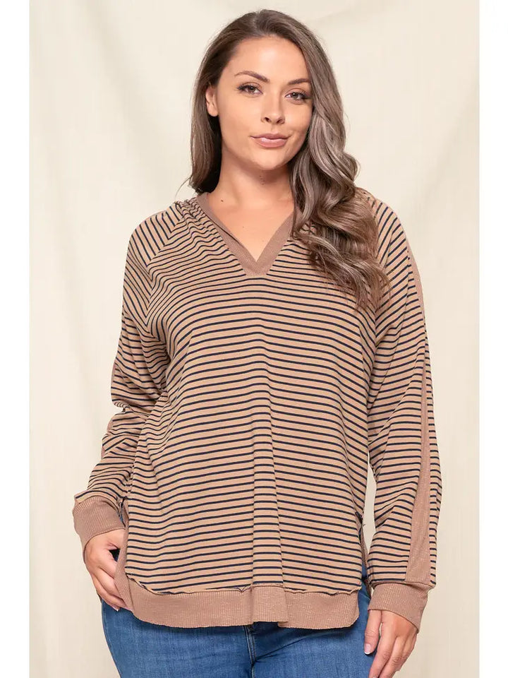 Mocha Striped Hooded Top