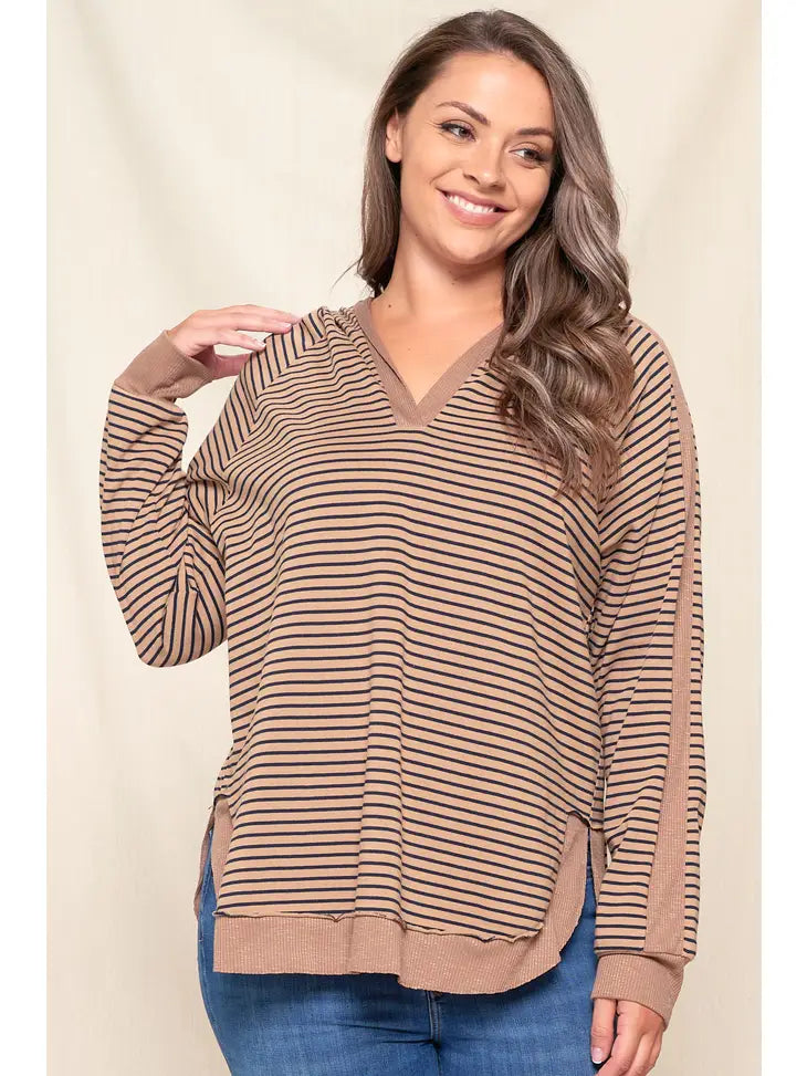 Mocha Striped Hooded Top