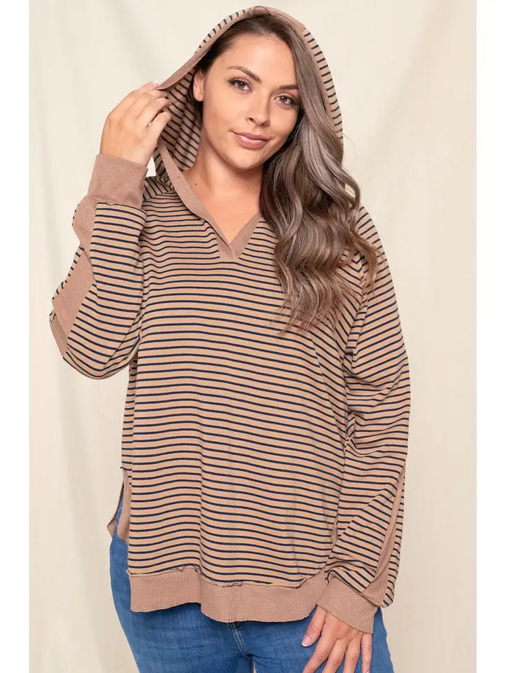 Mocha Striped Hooded Top