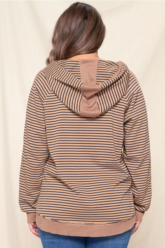 Mocha Striped Hooded Top