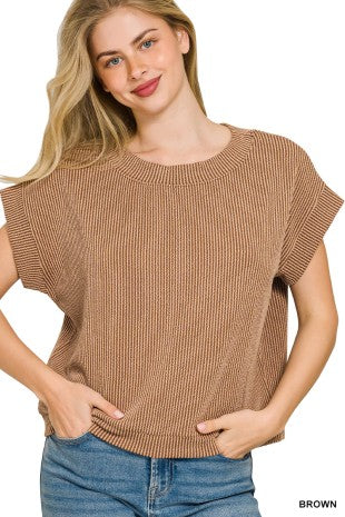 Raised Rib Cap Sleeve Top