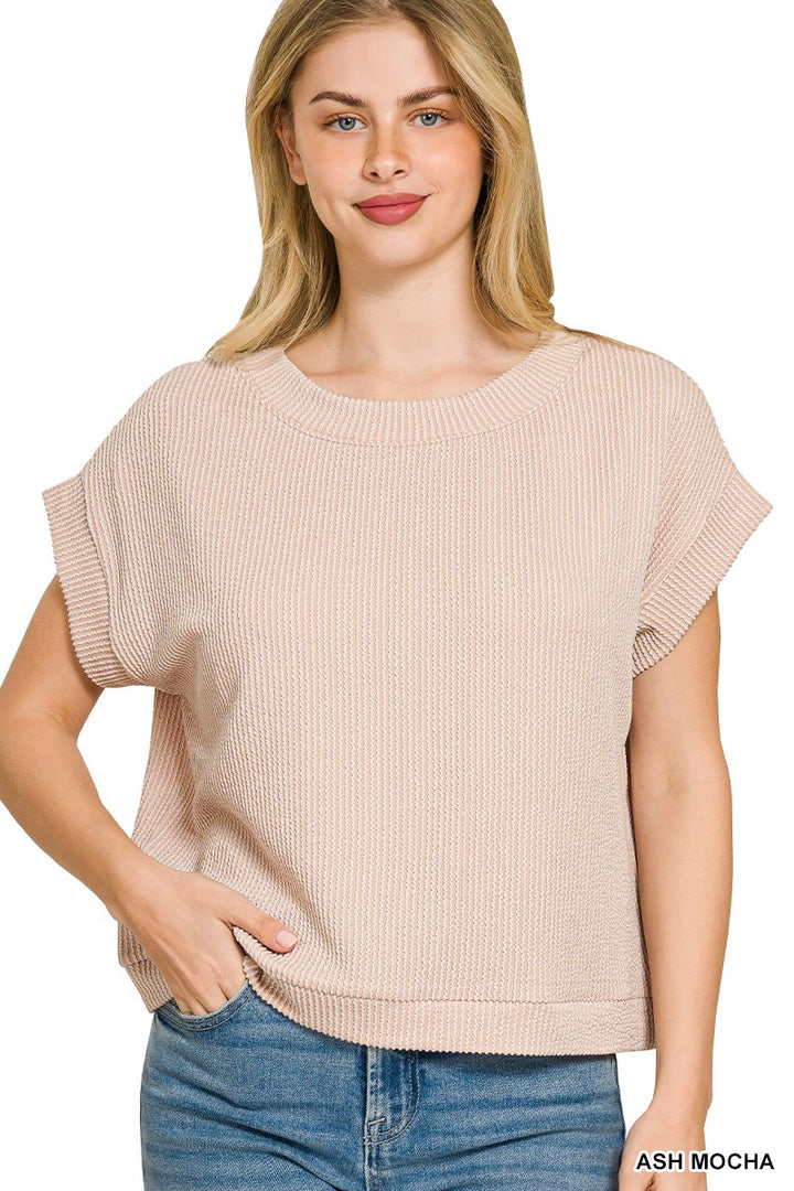 Raised Rib Cap Sleeve Top