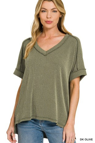 Raised Rib Short Sleeve Hi-low Top
