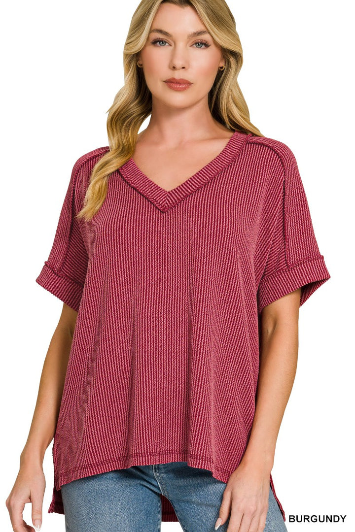 Raised Rib Short Sleeve Hi-low Top