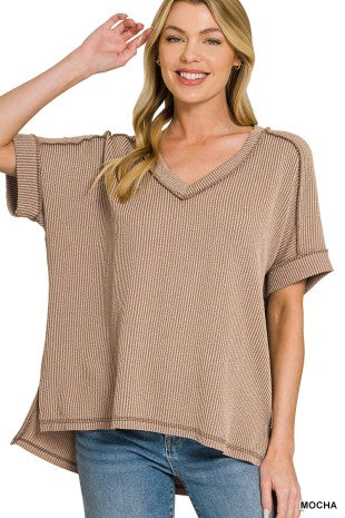 Raised Rib Short Sleeve Hi-low Top