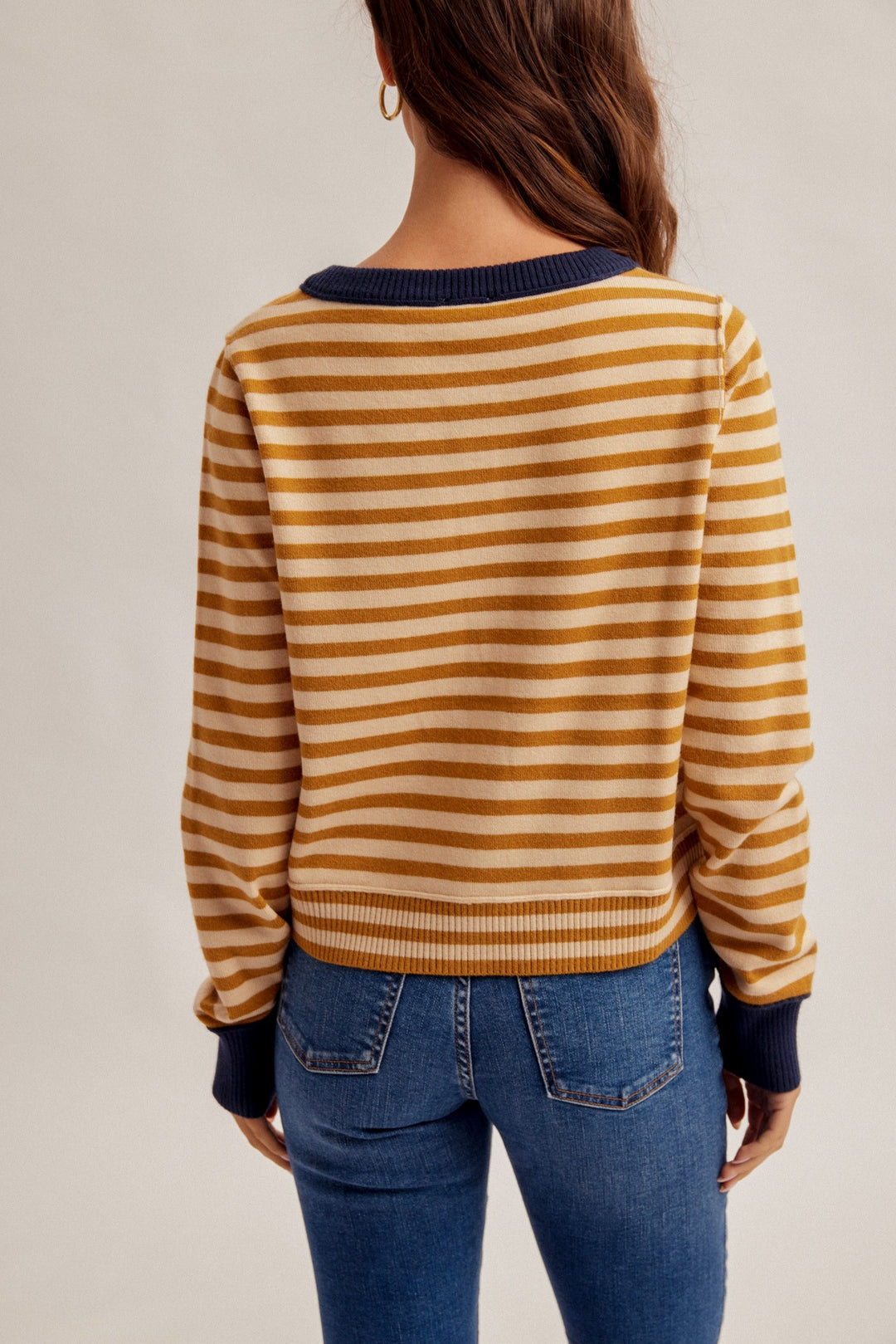 Contrast Stripe Button Down Cardigan