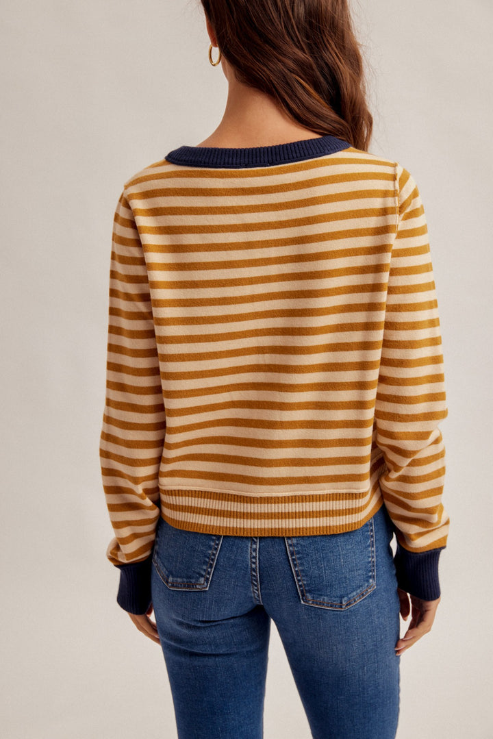 Contrast Stripe Button Down Cardigan