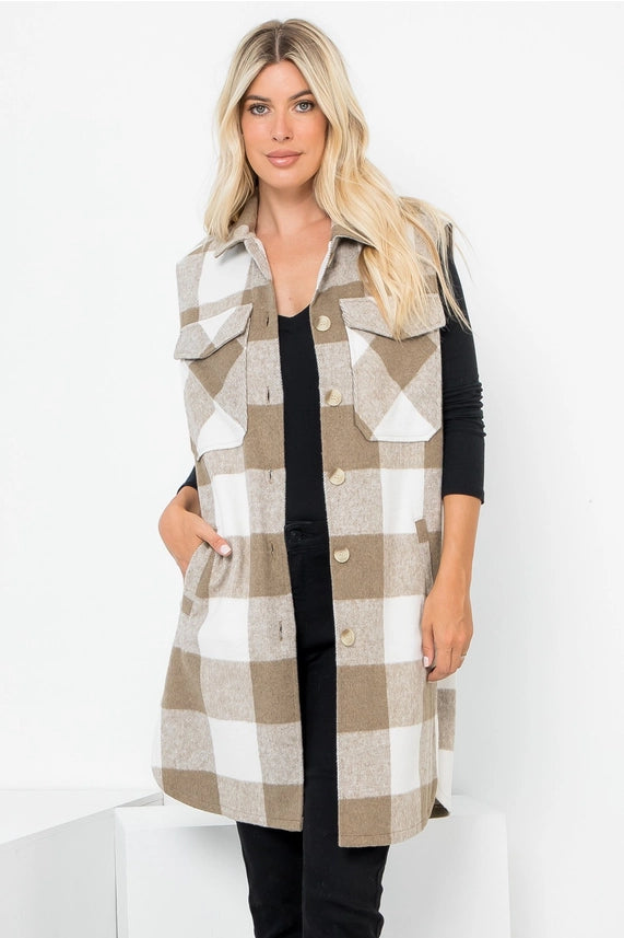 Plaid Print Long Vest