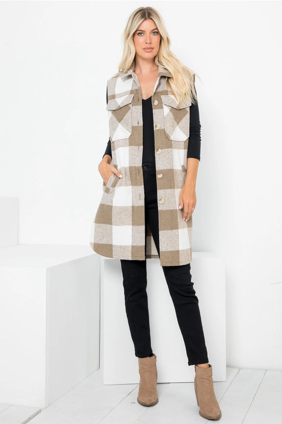 Plaid Print Long Vest