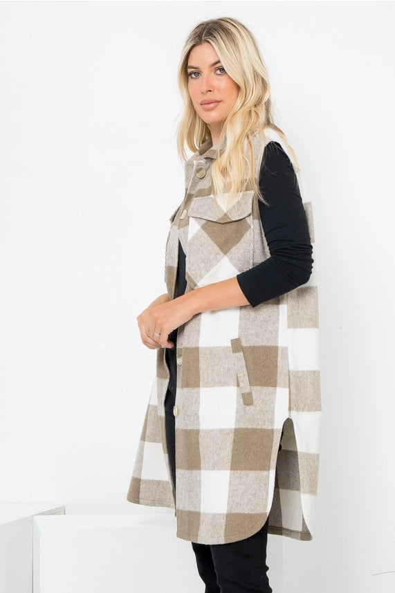 Plaid Print Long Vest