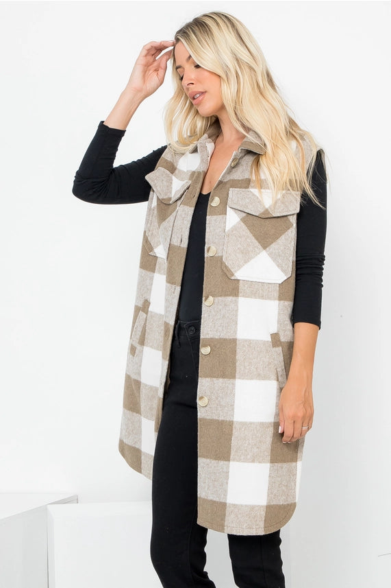 Plaid Print Long Vest