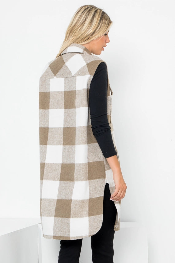 Plaid Print Long Vest