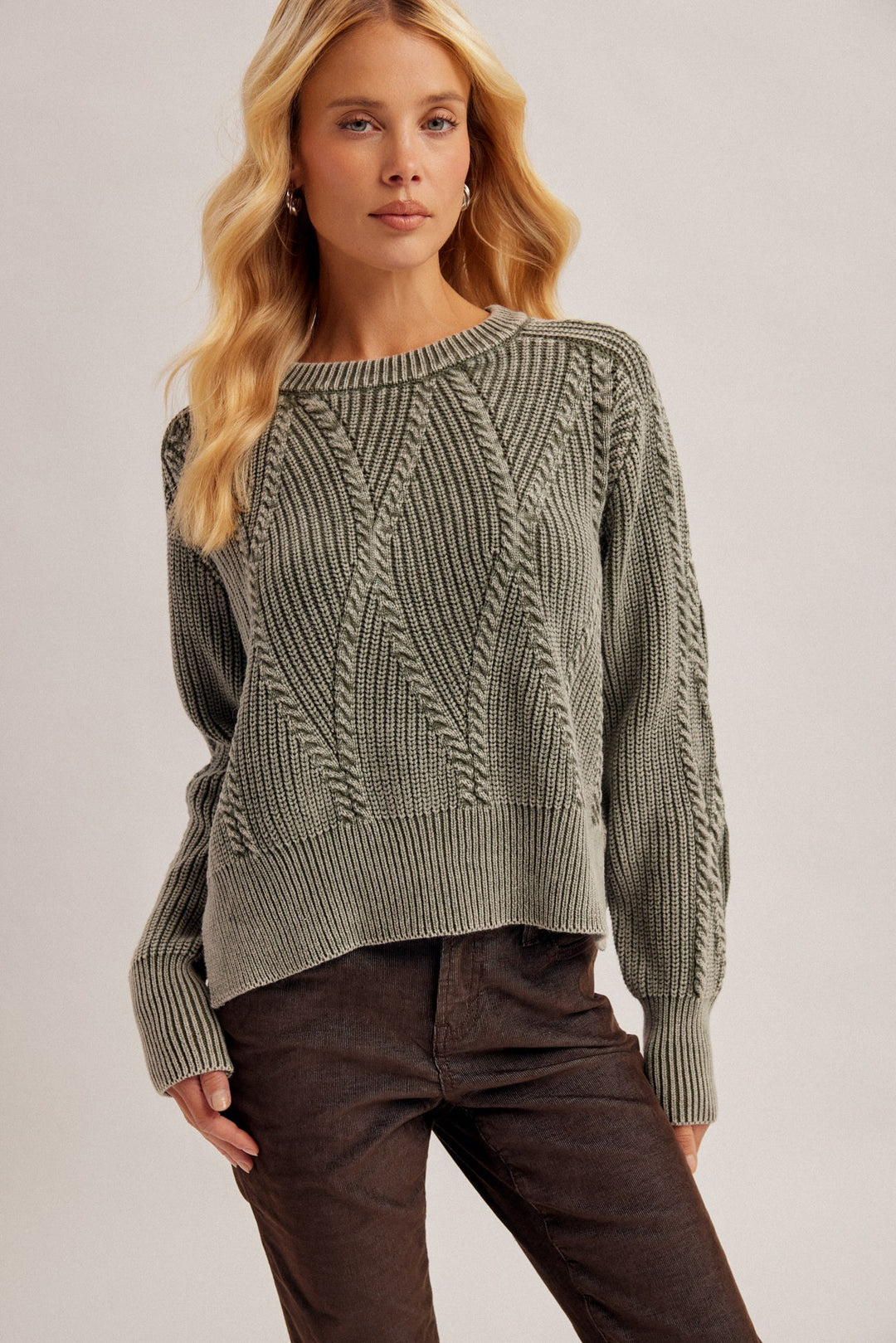 Washed Cable Knit Sweater