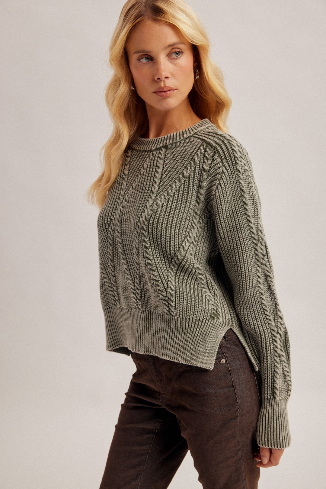 Washed Cable Knit Sweater
