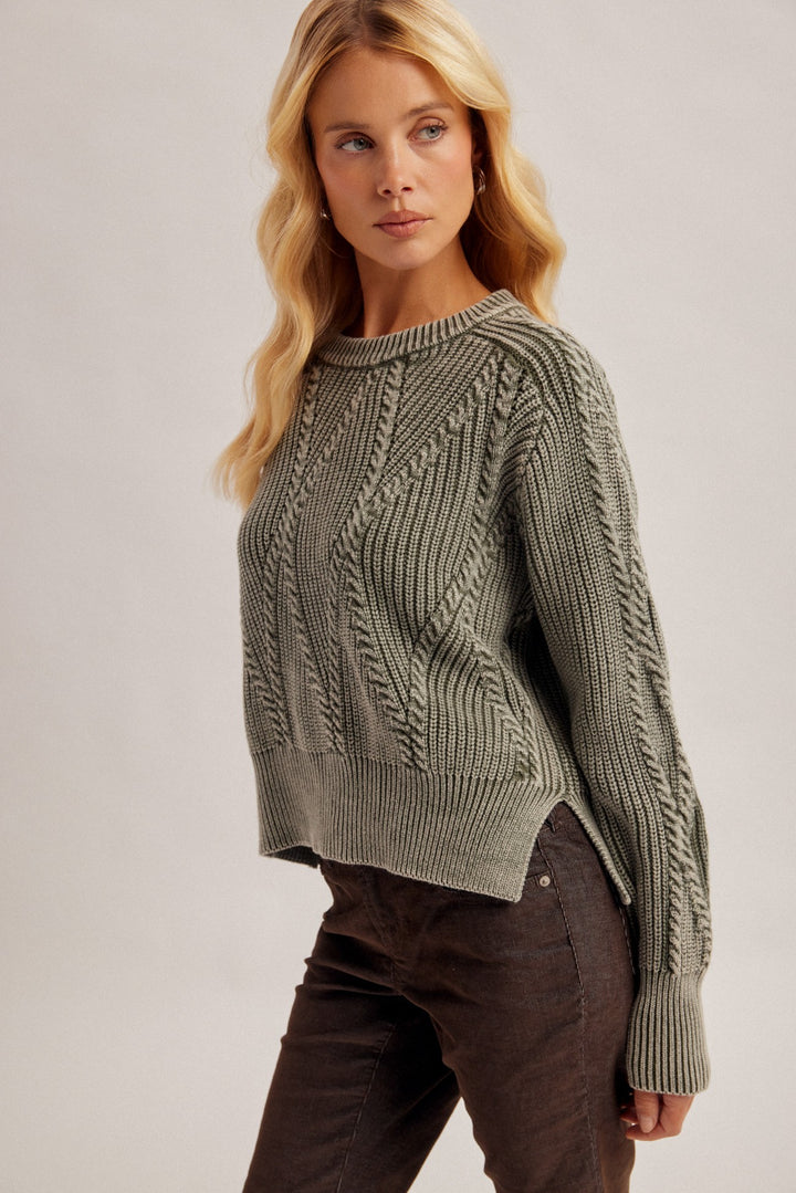 Washed Cable Knit Sweater