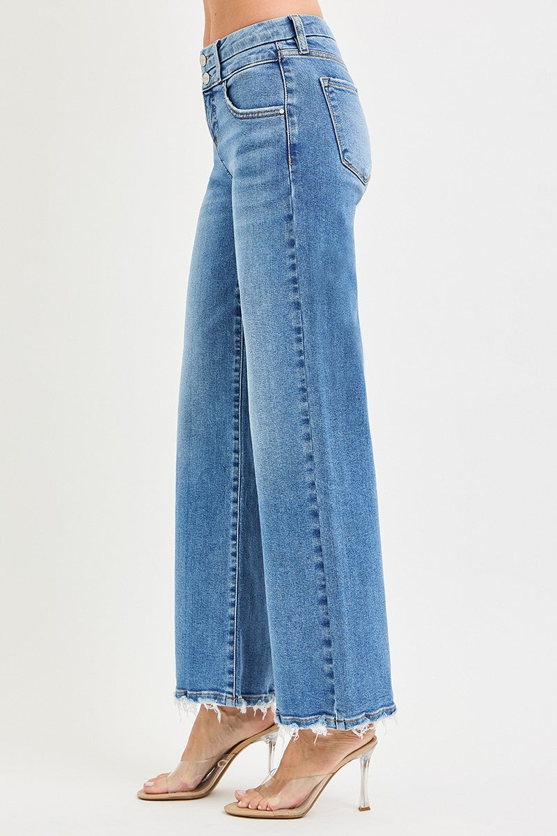 Wide Leg Jeans With Double Waist Details