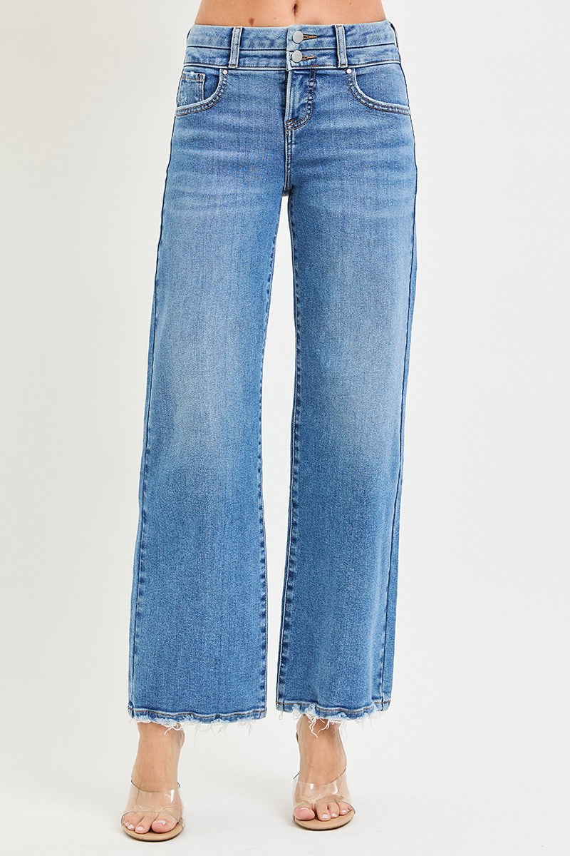 Wide Leg Jeans With Double Waist Details
