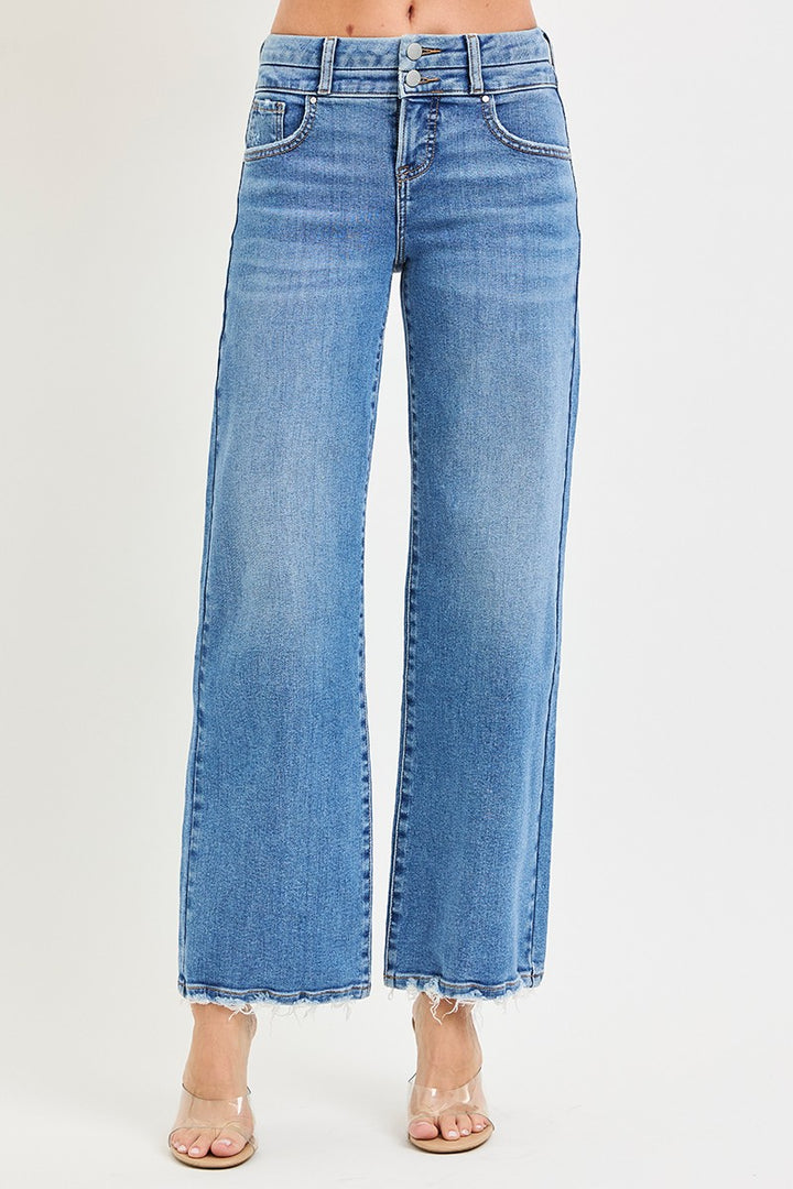 Wide Leg Jeans With Double Waist Details