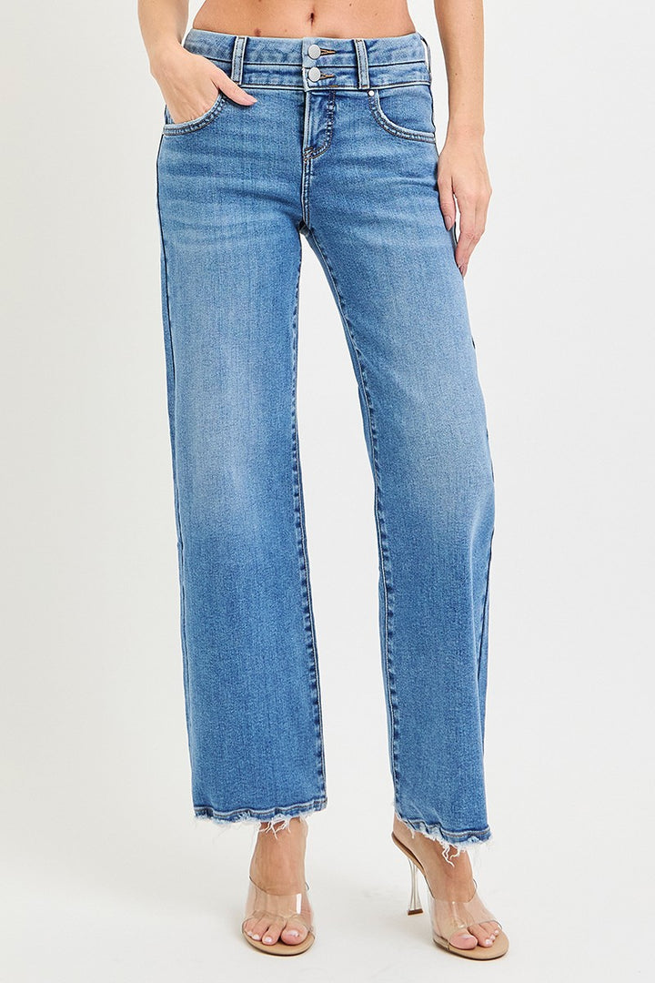 Wide Leg Jeans With Double Waist Details