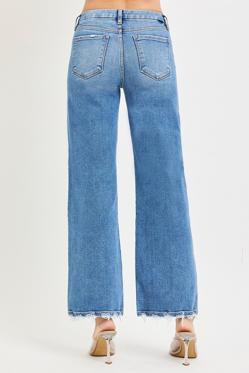 Wide Leg Jeans With Double Waist Details