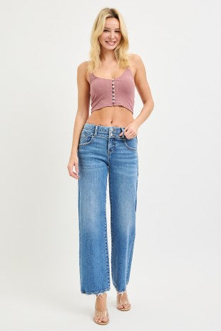Wide Leg Jeans With Double Waist Details