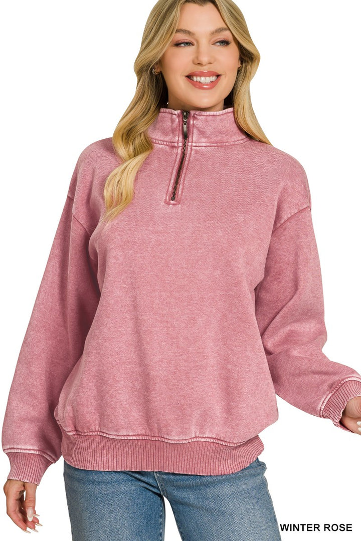 Sara Acid Wash 1/2 Zip Pullover